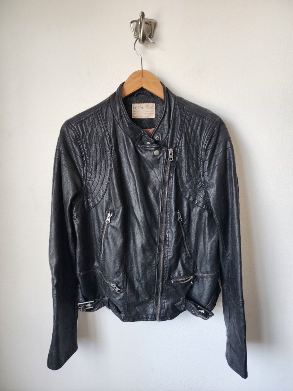 We the Free Fenix vegan leather black moto jacket L